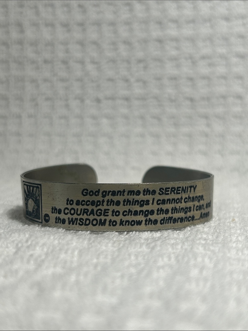 Vintage Serenity Prayer Engraved Silver Tone Cuff Bracelet